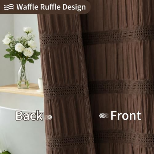 Lameirose Brown Shower Curtain Boho, 72 x 72 Cotton Blend Waffle Tufted Striped Chic Textured Fabric Shower Curtain for Bathroom, Hotel, Washable by Lameirose - Used condition - Image 3
