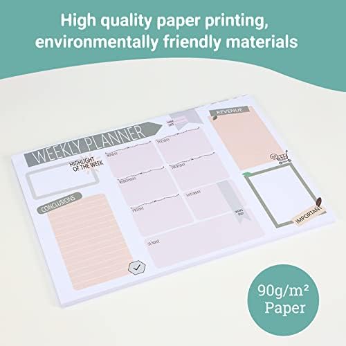 Wzone A4 Desk Planner, Weekly Planner Pad Tear Off 50 Page, Desk Planners Ideal for Recording Tasks, Meetings, Schedules (Brown)
