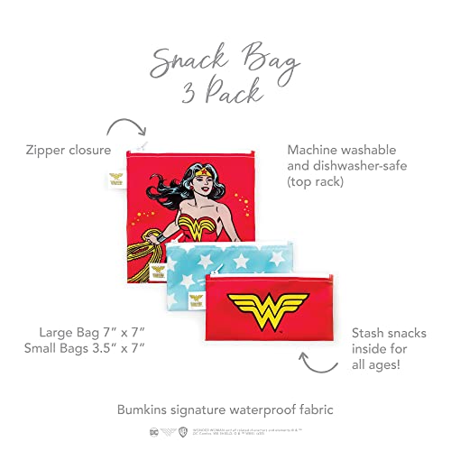 Bumkins Reusable Sandwich And Snack Bags, Dc Comics Wonder Woman, For Kids Lunch Bags And For Adults, Washable Fabric, Cloth Zip Bag, Dishwasher-Safe, Food-Safe, Safety Tested #TOP4