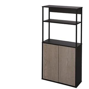 キャビネット 北欧 木製 スリム ラック 収納棚 コンパクト 省スペース キッチン 隙間収納 すき間収納 ミニ ロータイプ キッチンラック 扉付き ブラック／アッシュグレー [並行輸入品]