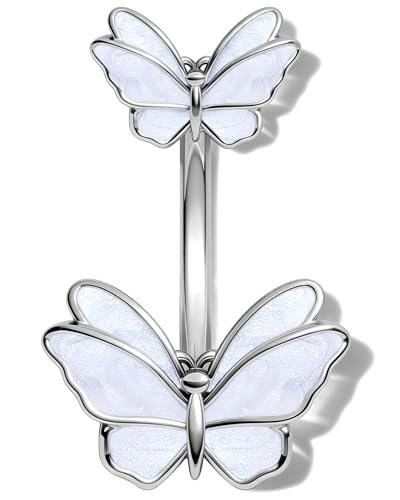 Jewseen Cute Butterfly Navel Ring Belly Button 14g Curved Barbell 2026 Spring Aesthetic Fashion Piercing Jewelry Surgical Steel-White