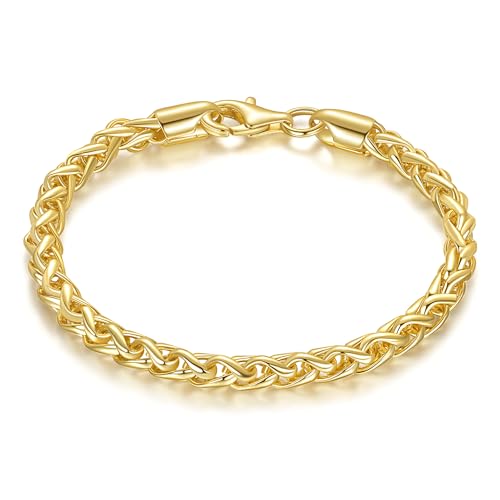 14K Gold Bracelet for Women Stackable Wheat Chain Gold Jewelry Gifts Available in Sizes 6.5-9 Inches