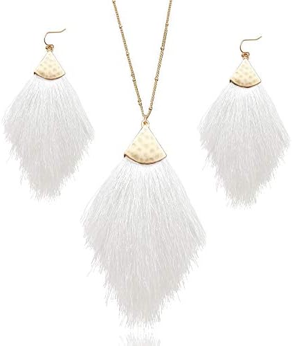 Fringe Tassel Statement Dangle Earrings- Lightweight Long Silky Feather Earrings Tassel Necklaces For Women