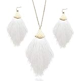 Fringe Tassel Statement Dangle Earrings- Lightweight Long Silky Feather Earrings Tassel Necklaces Fo