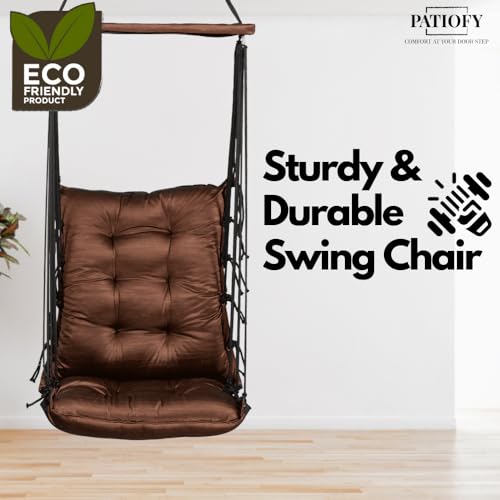 Image of Patiofy Soft Cotton Hammock Hanging Swing for Adults & Kids /Swing Chair for Home /Jhula for Adults /Swing for Living Room /Swing for Home Balcony /Hanging Jhula Chair (Brown)