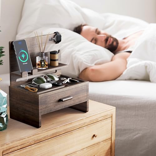 NiHome Wooden Nightstand Organizer for Men, Solid Wood Charging Dock for Smartphone, Smartwatch, Tablet, Wallet, Keys, Glasses, Accessories, Easy Assembly Stylish Design for Classic & Modern Interiors by NiHome - Used condition - Image 6