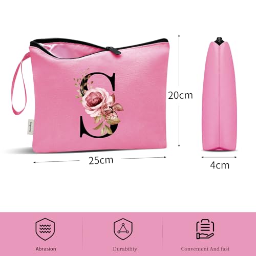 Image of Vavabox A-Z Personalized Makeup Bag, Birthday Gifts for Women Mom, Gifts for Best Friend, Bride Bridesmaid Cosmetic bag (S, Peach)