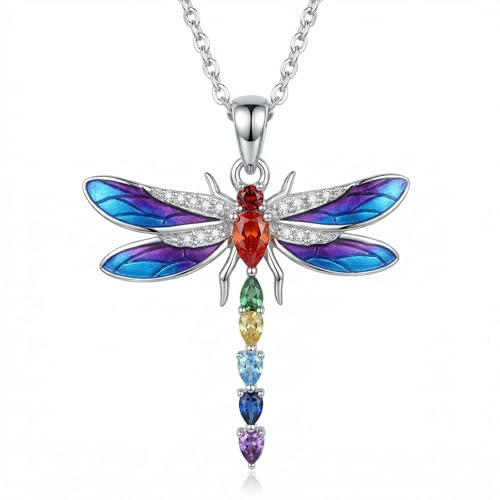 AOBOCO Dragonfly Chakra Pendant Necklace for Women, 925 Sterling Silver 7 Chakra Healing Stones Dragonfly Jewelry, Spiritual Gift for Her