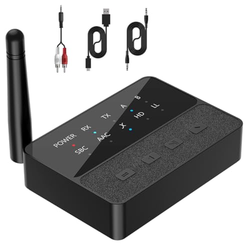 Bluetooth Transmitter Receiver 2in1 for Headphones Bluetooth 5.3 Transmitter One Tow Two Wireless Receiver One-Two for TV Car Support AUX/RCA with Aptx HD High Fidelity, Atpx Ll Low Latency