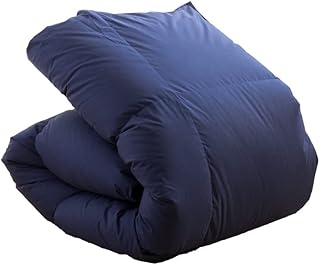 ふとんの江崎 羽毛布団 ハンガリーホワイトダック93% 400dp 洗える ランドリッシュ 7年保証 専門店品質 ハンガリアン ダウン 羽毛掛け布団 コインランドリー洗い対応 (シングル, 無地ネイビー)