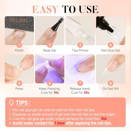 UNA GELLA Nagelkleber für Kunstnägel 40ml, Fester Soak Off Nagelkleber, Aushärtung mit Lampe erforderlich, Starker Kleber für Acryl Nägel, Fake Nails, Extensions & Press On Nails, Gelly Tips