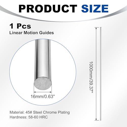 MECCANIXITY Linear Motion Rods, 16mm x 1000mm(0.63" x 39.37") Solid Case Hardened Chrome Plated Linear Rail Rod Shaft Guide for CNC DIY Crafts 3D Printer Model Car Airplane by MECCANIXITY - Used condition - Image 2