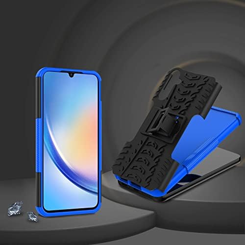 Iokmax for Samsung Galaxy A34 5G Case with 2 Pack Screen Protector,Military Grade Shockproof, Heavy Duty Robust Bumper Cover with Kickstand for Samsung Galaxy A34 5G Phone Blue