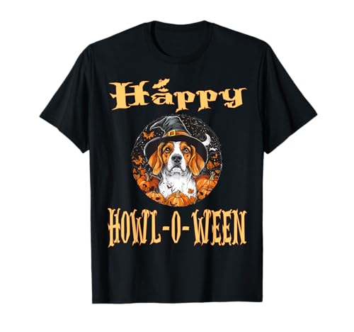 English Foxhound Dog Whitch Hat Halloween zucca spettrale Maglietta