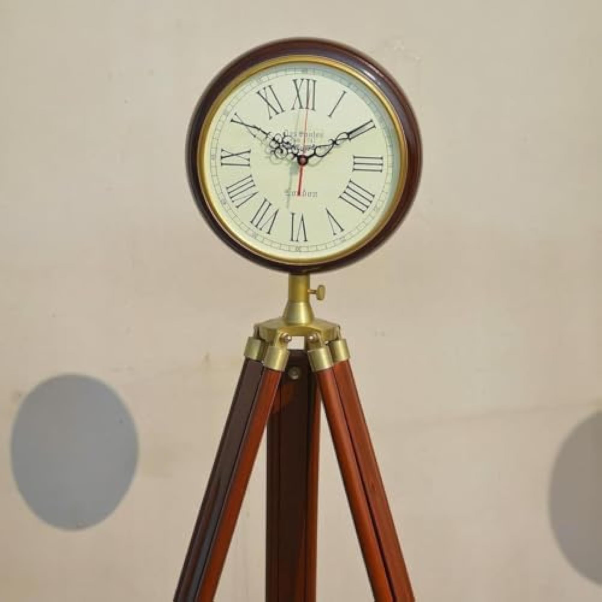 Antique Brass Nautical Tripod Floor Clock, 12-Inch