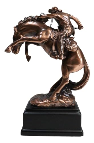 Estatua vaquero con caballo encabritado de resina y acabado bronce miniatura 5