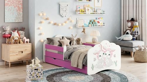 Happy Babies MOBI - Kinderbett 160 x 80 Kinderzimmer Bett deko mit Matratze 80x160 Kinder-Bett mit Rausfallschutz Schubladen, Kinderbett für Mädchen (M19)