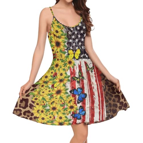 Image of Women's Spaghetti Strap Dress Summer Casual Swing Sundress Girls Beachwear Swing Mini Dress