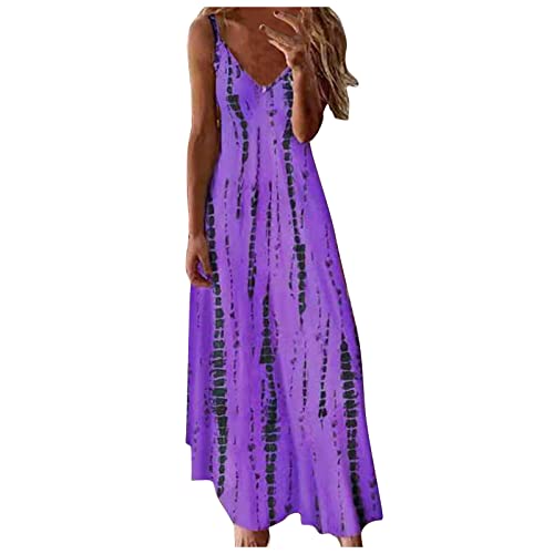 Image of Zeiayuas Summer Beach Dresses for Women UK V Neck Sleeveless Maxi Dress Plus Size Casual Holiday Sundress Boho Floral Print Dress Ladies Elegant Loose Tunic Dresses A-Line Swing Dress Sale Clearance