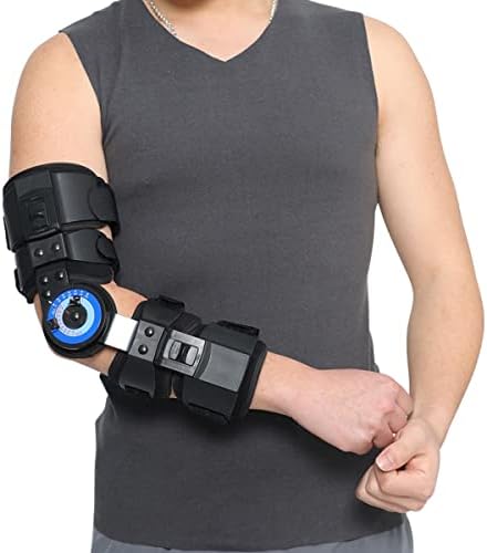 Orthomen Hinged ROM Elbow Brace, Adjustable Post OP Elbow Brace Stabilizer Splint Arm Injury Recovery Support After Surgery (Right)