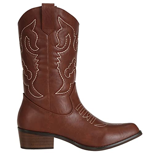 Shesole Wide Calf Cowboy Cowgirl Boots Women Western Boots Pointed Toe Brown Size 7 #TOP3