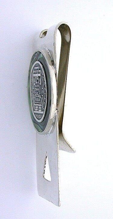 2 2/5 x 1 1/5 Inch TLALOC Aztec Fertility God Abalone Sterling Silver Money Clip