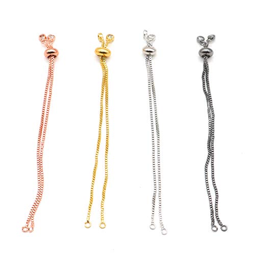 JETEHO 4 PCS Slider Chain for DIY Jewelry Making (Gold,Rose Gold,Gun Black,Silver)