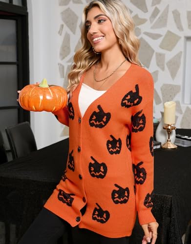 Womens Halloween Long Sleeve Open Front Cardigan Casual Loose Cute Heart Knit Cardigans