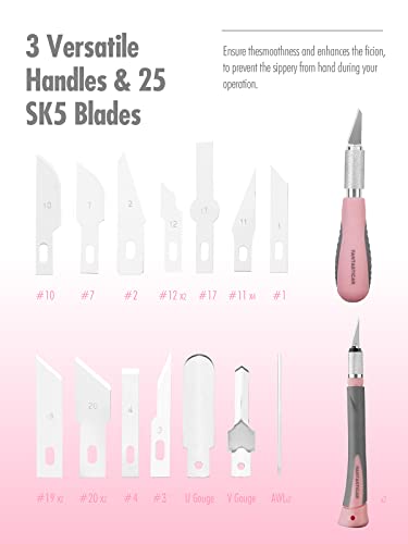 Fantasticar Craft Knife Precision Cutter Hobby Knife Blades Set (30Pcs) For Art Work, Scrapbooking, Stencil, Architecture Modeling, Wood Leather Working (Pink) #TOP1