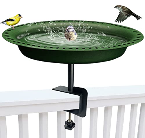Garbuildman Deck Mounted Bird Bath Bowl Spa Birdfeeder & Adjustable Unheated Birdbath with Heavy Duty Clamp for Outdoor Garden, Oval Style, Green