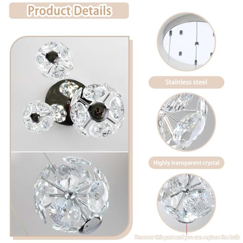 ykolupty LED Staircase Chandelier Modern Crystal Globe Pendant Light Crystal Chandeliers for High Ceilings, Hanging Lighting Fixture for Villas Foyer Hallway Entryway (6-Lights) by ykolupty - Used condition - US$219.64