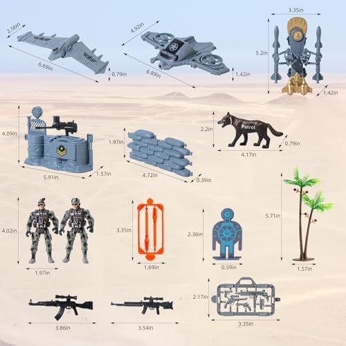Wbzle Army Men Action Figures Play Set, Toy Soldiers with Military Weapons Accessories, Sandbags, Flying Saucers, Targets, Plants, Aircraft,Action Figures for Boys & Girls