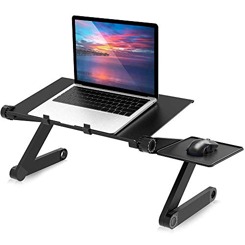 AOUSTHOP Ergonomic Portable Aluminum Laptop Desk Stand,Portable Laptop Bed Stand,Folding Lap Desk TV Bed Tray,with Mouse Pad Plate and Adjustable Riser,Collapsible for Desk Sofa Bed