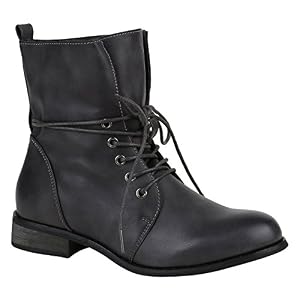 stiefelparadies Leicht Gefütterte Damen Schuhe Stiefeletten Stiefel Schnürstiefeletten 151841 Grau Brooklyn 39 Flandell