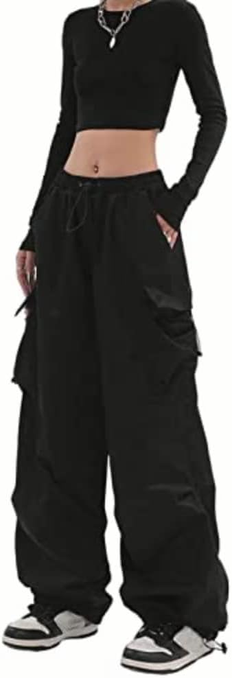 BXCNCKD Womens Retro Pocket Cargo Pants Multi Pocket Casual Trousers Wide Leg Cargo Pants Gothic Street Slacks