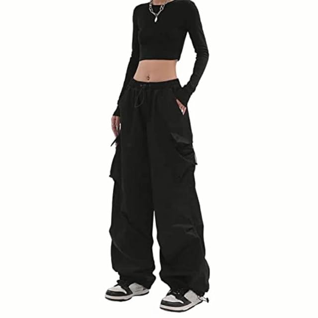 BXCNCKD Womens Retro Pocket Cargo Pants Multi Pocket Casual Trousers Wide Leg Cargo Pants Gothic Street Slacks