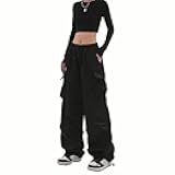 BXCNCKD Women's Retro Pocket Cargo Pants Multi Pocket Casual Trousers Wide Leg Cargo Pants Gothic Street Slacks