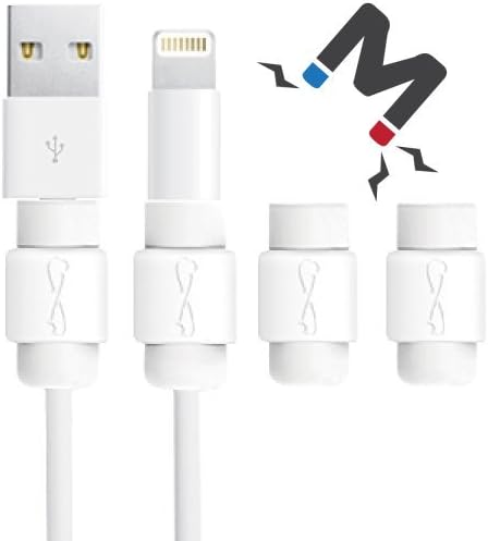 LimitStyle Lightning Saver 'M' with Neodymium Magnet : Cable Protector and Holder x 4 To Protect and Hold the Apple Charging / Data Cords of Your iPhone / iPad / iPod / Watch (White)