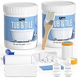 DWIL Tub Paint, Tub and Tile Refinishing Kit with Tools, Tile Refinishing Kit White Bathtub Paint Water Based &Low Odor, Easy to Use Sink for Bathroom Kitchen, Semi-Gloss White, 50-55sq.ft-2 Pack