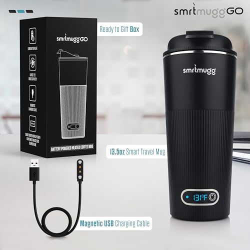 SmrtMugg GO Heated Coffee Mug, Travel Mug, 13.5 OZ. Smart Mug, Battery Powered Heated Coffee Mug, Great for Coffee and Tea, Snap on Magnetic Charging Cord, adjustable temperature (Black) by SmrtMugg - Image 2