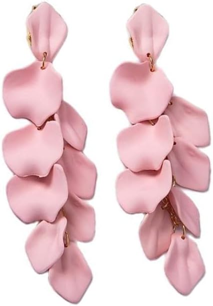 Vintage Long Acrylic Romantic Leaves Rose Petal Dangle Earrings Exaggerated Flower Drop Statement Floral Tassel Earrings for Women Jewelry