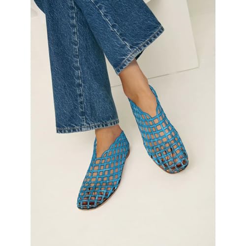 Image of Jelly Mesh Ballet Flats for Women Fishnet PVC Clear Hollow Jellies Sandals Comfortable Beach Ballerina Flats Shoes