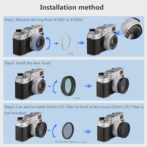 Haoge LUV-X54B Metal Lens Hood with MC UV Protection Multicoated Ultraviolet Lens Filter for Fujifilm X100VI Fuji X100V Camera Black by Haoge - Image 9