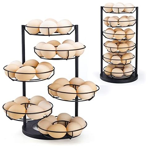 Egg Holder Countertop Not Oppress Fresh Egg Holder 360° Spin Dispenser Egg Storage Stable Base Egg Baskets Egg Skelter for Fresh Eggs with 6 Layer (Black) Cover