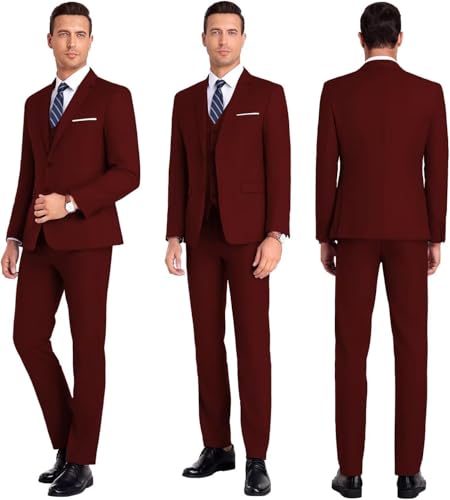 Men Suit 3 Pieces Slim Fit, 2 Buttons Groomsmen Business Jacket Vest Pant Prom Tuxedo4