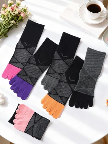 Image of Fourluoo 6 Pairs Women Cotton Athletic Toe Socks
