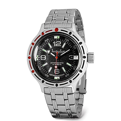 Vostok |Classic Amphibian Automatic Self-Winding Russian Diver Wrist Watch | WR 200 m |Fashion | Business | Casual Men's Watches | Model 420640 Steel Bracelet