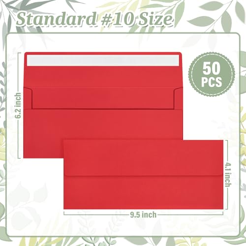 Image of 50 Pcs #10 Red Envelopes Letter Size Self Seal, Business Envelopes