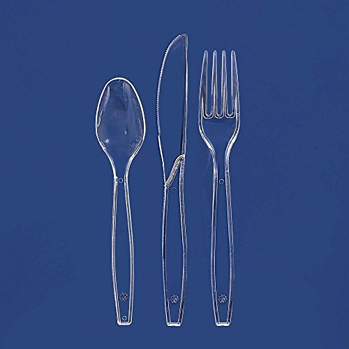 Party Bargains Disposable Cutlery Set, Sapphire Design, Clear Color, 360 Pieces: 180 Forks, 120 Spoons, 60 Knives #TOP1