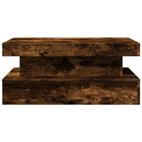 Table basse LED salon rectangulaire meuble chêne fumé 90cm - 8